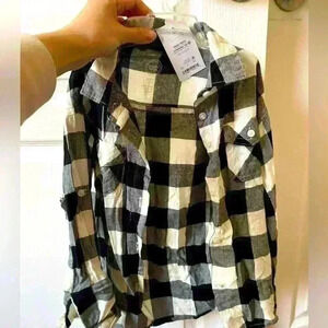 Nwt - Wonder Nation flannel , Little Girls Size XS (4-5). Black/White